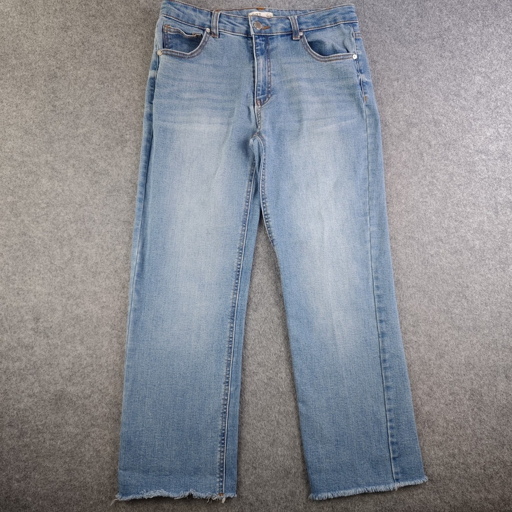 Oat New York Jeans Women's 10/30 Light Wash Raw Frayed Hem Straight Crop Stretch
